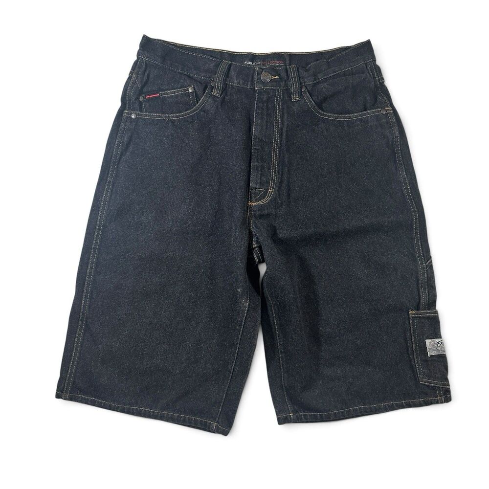 FUBU The Collection Denim Cargo Shorts JORTS W36 Black Y2K Hip Hop Baggy Jean